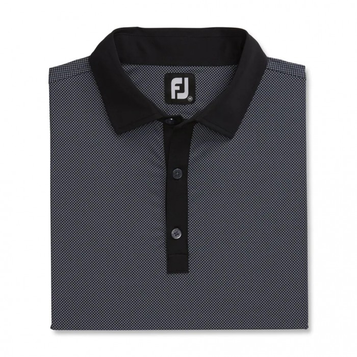 Men\'s Footjoy Stretch Lisle Mini Check Print Shirts Black / Slate | USA-OM3570