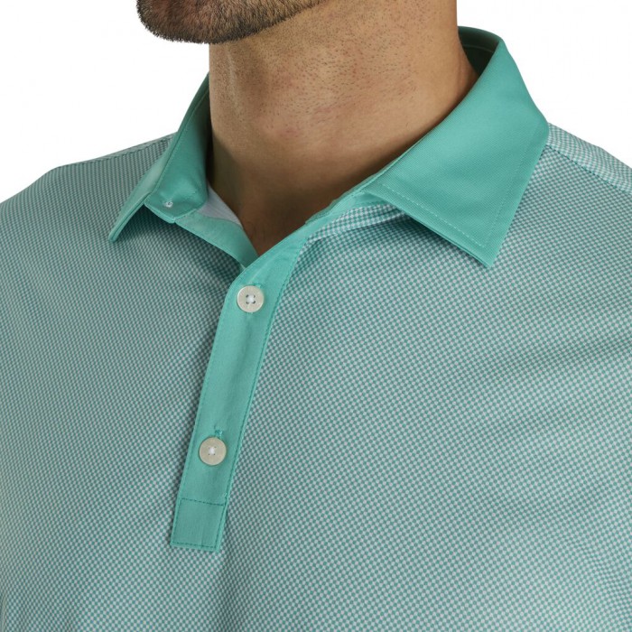 Men's Footjoy Stretch Lisle Mini Check Print Shirts Jade / White | USA-TE6417