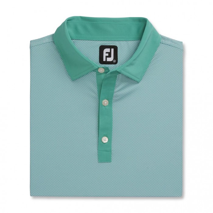 Men\'s Footjoy Stretch Lisle Mini Check Print Shirts Jade / White | USA-TE6417