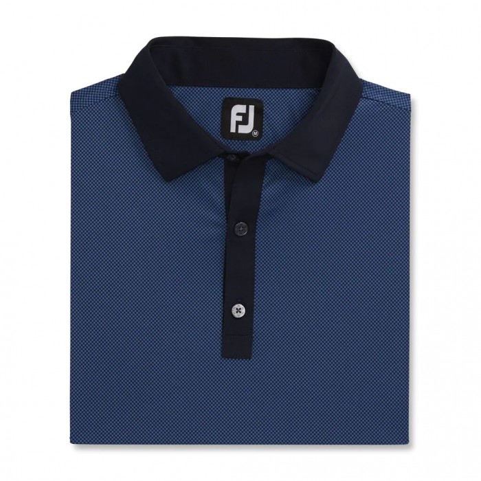 Men\'s Footjoy Stretch Lisle Mini Check Print Shirts Navy / Blue | USA-US7613