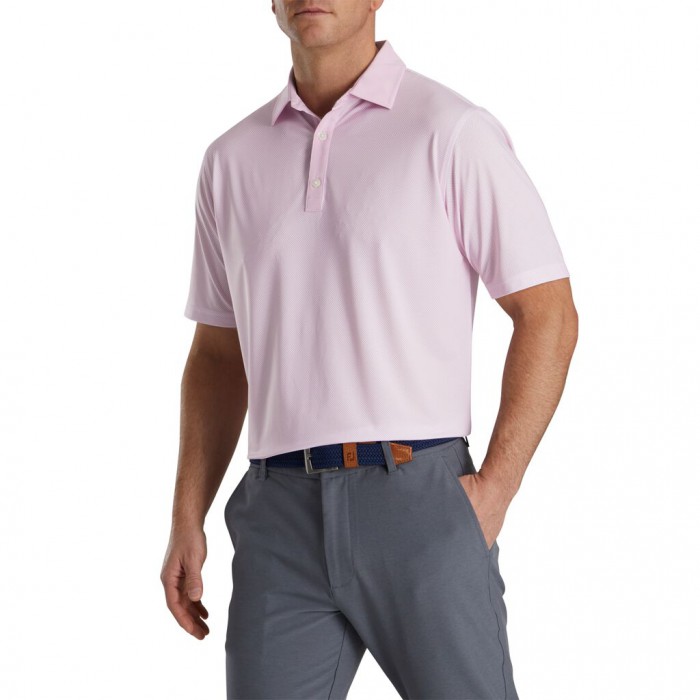 Men's Footjoy Stretch Lisle Mini Check Print Shirts Pink Berry / White | USA-WX4906