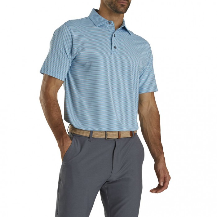 Men's Footjoy Stretch Lisle Pinstripe Shirts Light Blue / White / Navy | USA-GP5136