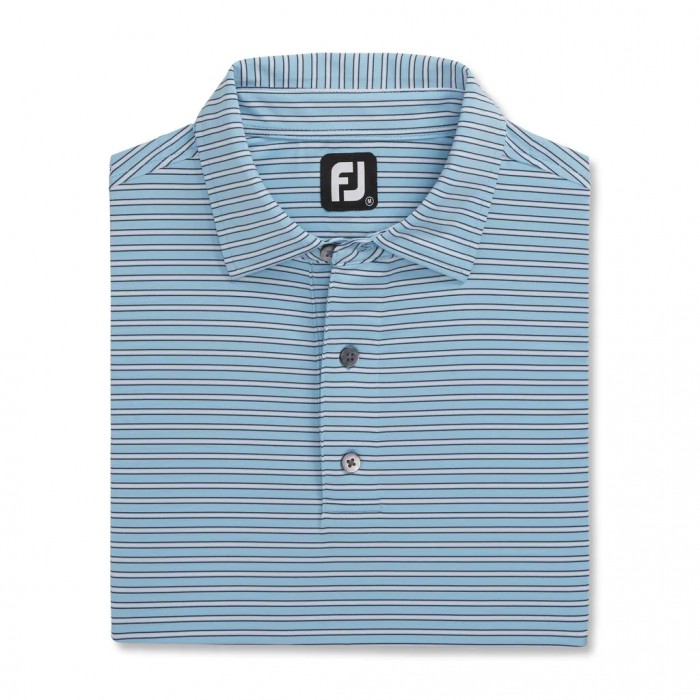 Men\'s Footjoy Stretch Lisle Pinstripe Shirts Light Blue / White / Navy | USA-GP5136