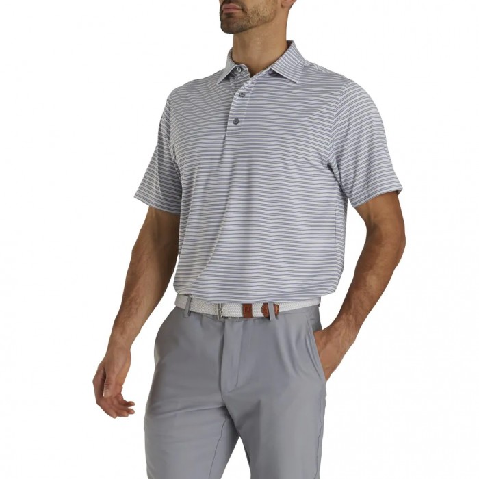 Men's Footjoy Stretch Lisle Pinstripe Shirts White / Lavendar / Black | USA-IE2174