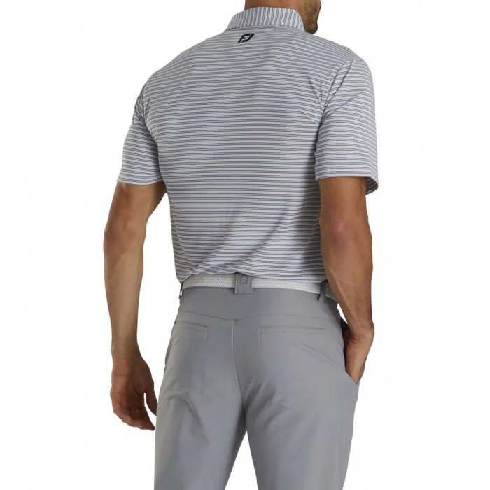 Men's Footjoy Stretch Lisle Pinstripe Shirts White / Lavendar / Black | USA-IE2174