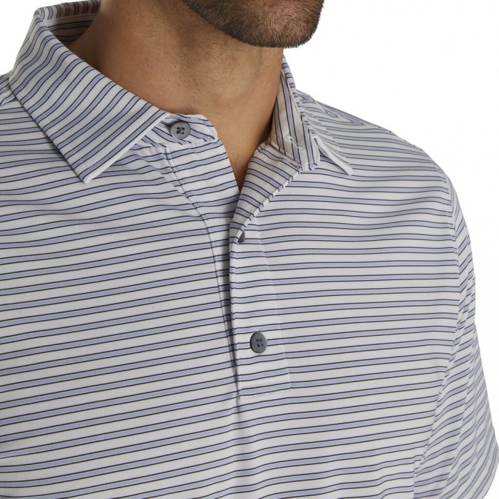 Men's Footjoy Stretch Lisle Pinstripe Shirts White / Lavendar / Black | USA-IE2174