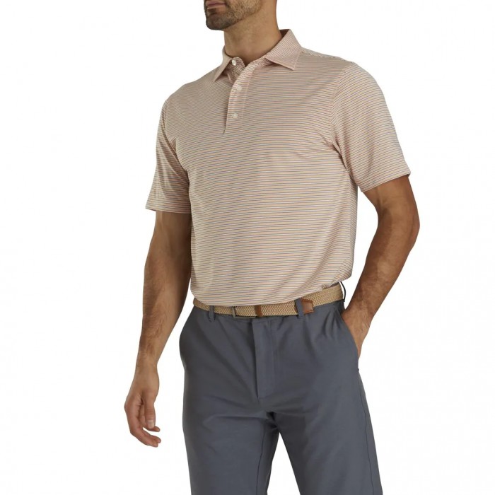 Men's Footjoy Stretch Lisle Pinstripe Shirts Peach / White / Charcoal | USA-KB8219