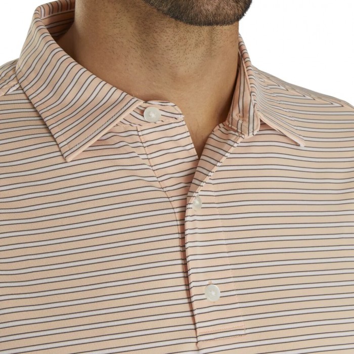 Men's Footjoy Stretch Lisle Pinstripe Shirts Peach / White / Charcoal | USA-KB8219