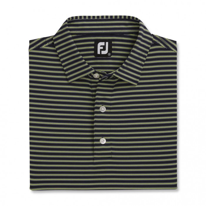 Men\'s Footjoy Stretch Lisle Pinstripe Shirts Navy / Lime / White | USA-LS4257