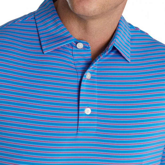 Men's Footjoy Stretch Lisle Pinstripe Shirts French Blue / Hot Pink / White | USA-OE5476