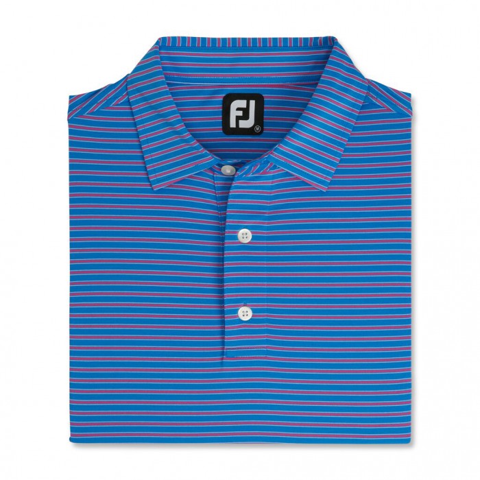 Men\'s Footjoy Stretch Lisle Pinstripe Shirts French Blue / Hot Pink / White | USA-OE5476