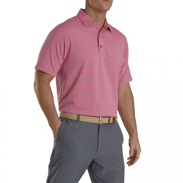 Men's Footjoy Stretch Lisle Pinstripe Shirts Pink Azalea / White / Navy | USA-PG9038