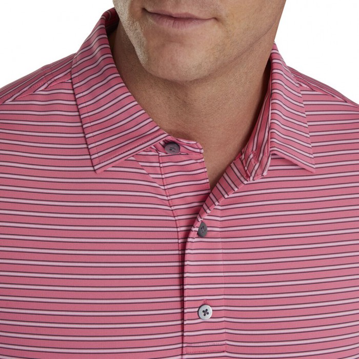 Men's Footjoy Stretch Lisle Pinstripe Shirts Pink Azalea / White / Navy | USA-PG9038