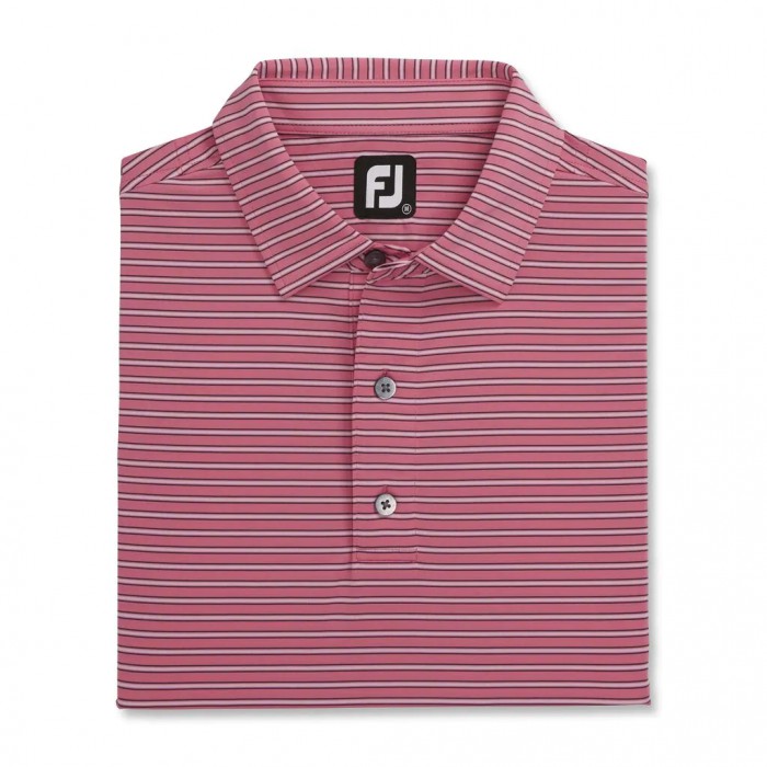 Men\'s Footjoy Stretch Lisle Pinstripe Shirts Pink Azalea / White / Navy | USA-PG9038