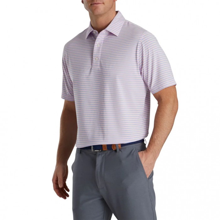 Men's Footjoy Stretch Lisle Pinstripe Shirts Pink / Blue / White | USA-QN8437