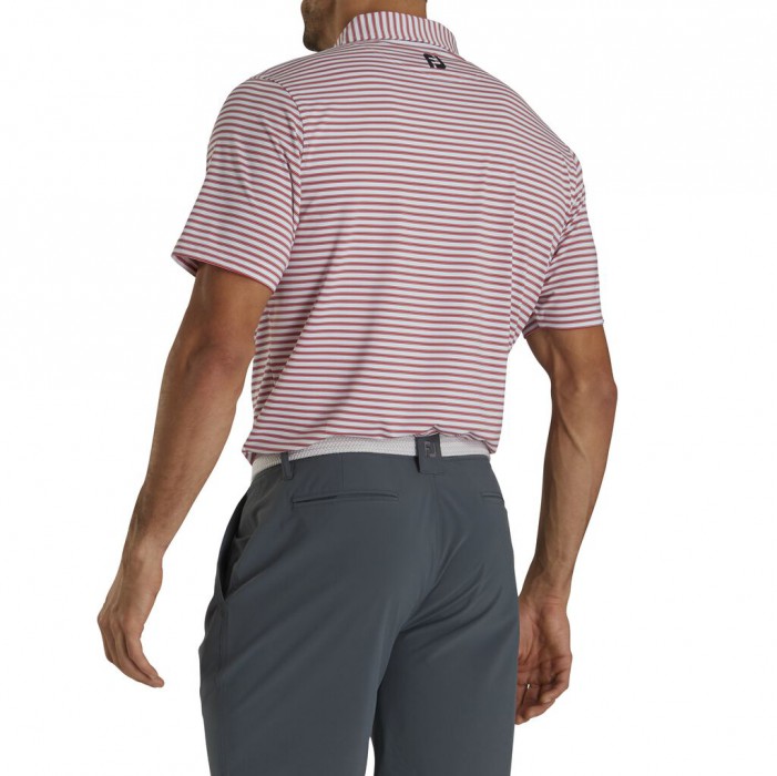 Men's Footjoy Stretch Lisle Pinstripe Shirts White / Red / Navy | USA-WI0675