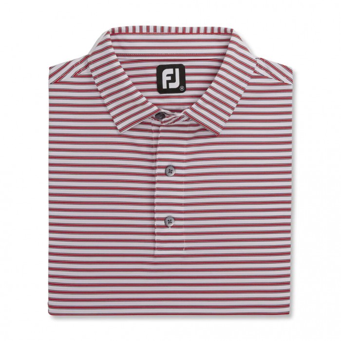 Men\'s Footjoy Stretch Lisle Pinstripe Shirts White / Red / Navy | USA-WI0675