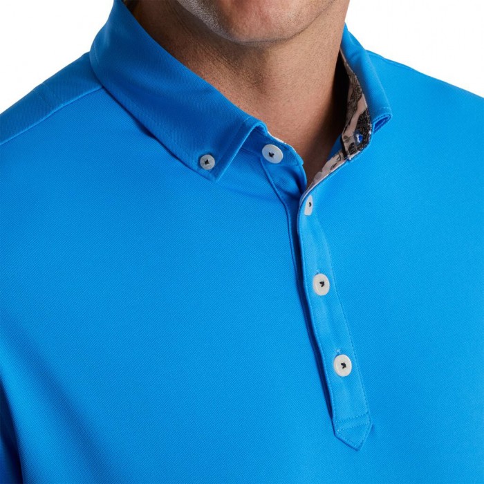 Men's Footjoy Stretch Pique Floral Trim Buttondown Collar Shirts French Blue | USA-FZ7592