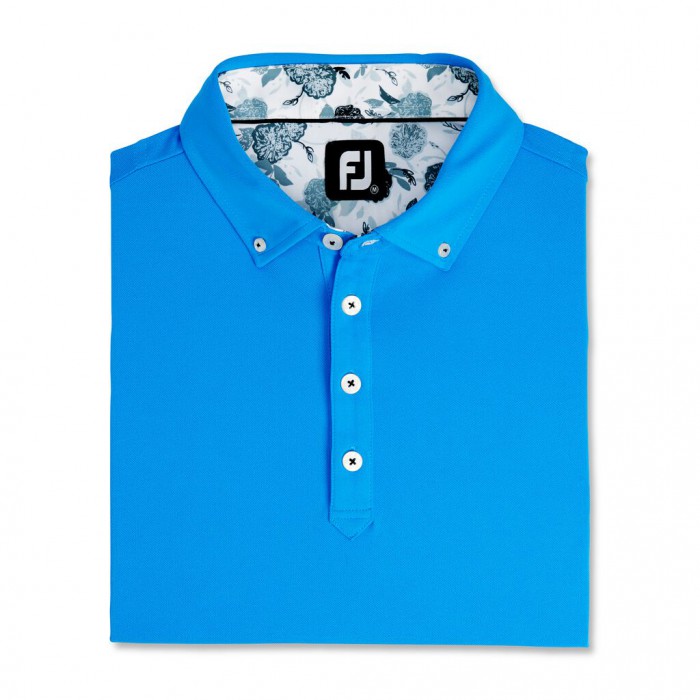 Men\'s Footjoy Stretch Pique Floral Trim Buttondown Collar Shirts French Blue | USA-FZ7592