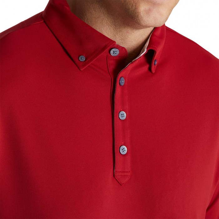 Men's Footjoy Stretch Pique Floral Trim Buttondown Collar Shirts Merlot | USA-UL4301