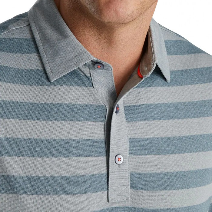 Men's Footjoy Stretch Pique Rugby Stripe Self Collar Shirts Heather Grey / Heather Smoke | USA-BL817