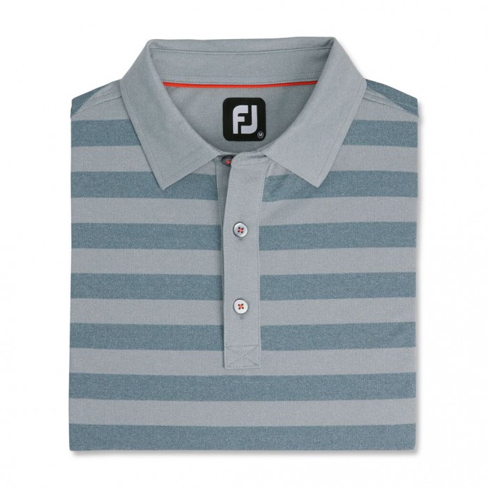 Men\'s Footjoy Stretch Pique Rugby Stripe Self Collar Shirts Heather Grey / Heather Smoke | USA-BL817