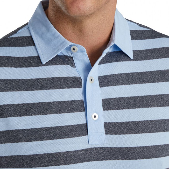 Men's Footjoy Stretch Pique Rugby Stripe Self Collar Shirts Heather Sky / Heather Navy | USA-XQ6143