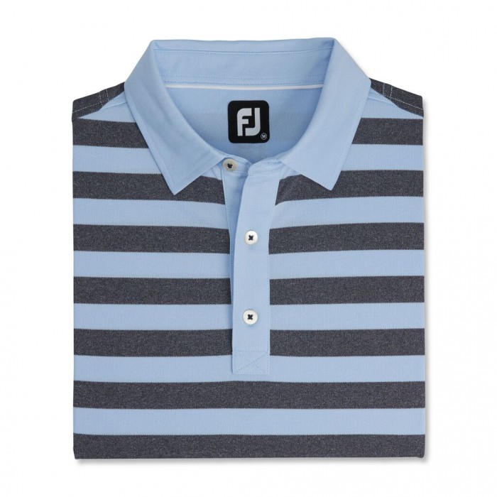 Men\'s Footjoy Stretch Pique Rugby Stripe Self Collar Shirts Heather Sky / Heather Navy | USA-XQ6143