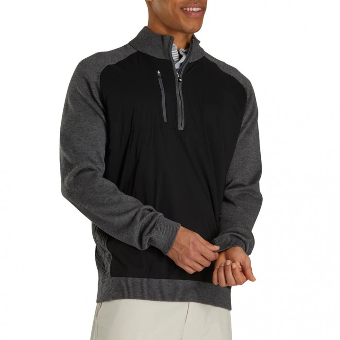 Men's Footjoy Tech Sweater Jacket Black / Heather Charcoal | USA-HF7582