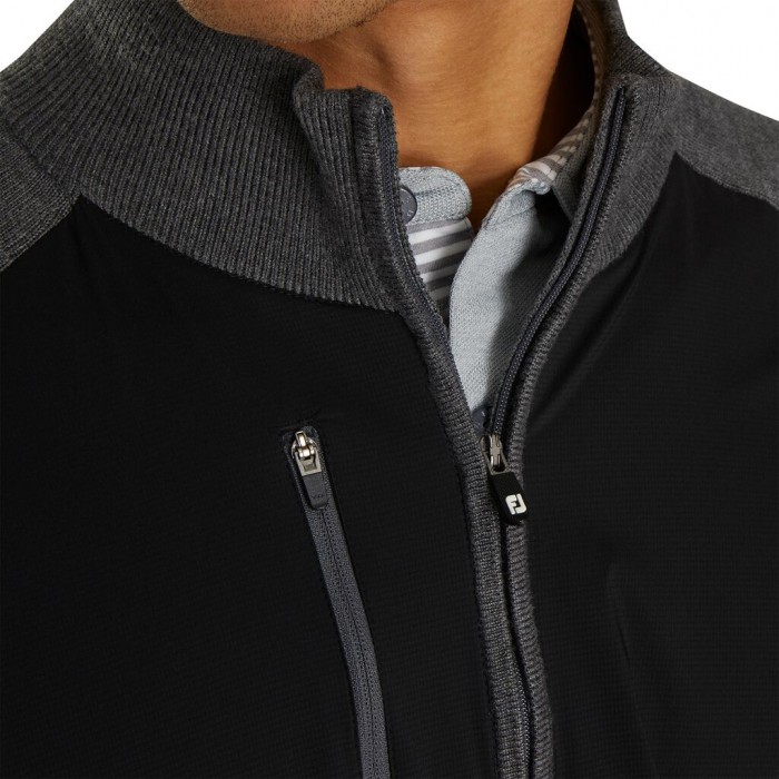 Men's Footjoy Tech Sweater Jacket Black / Heather Charcoal | USA-HF7582