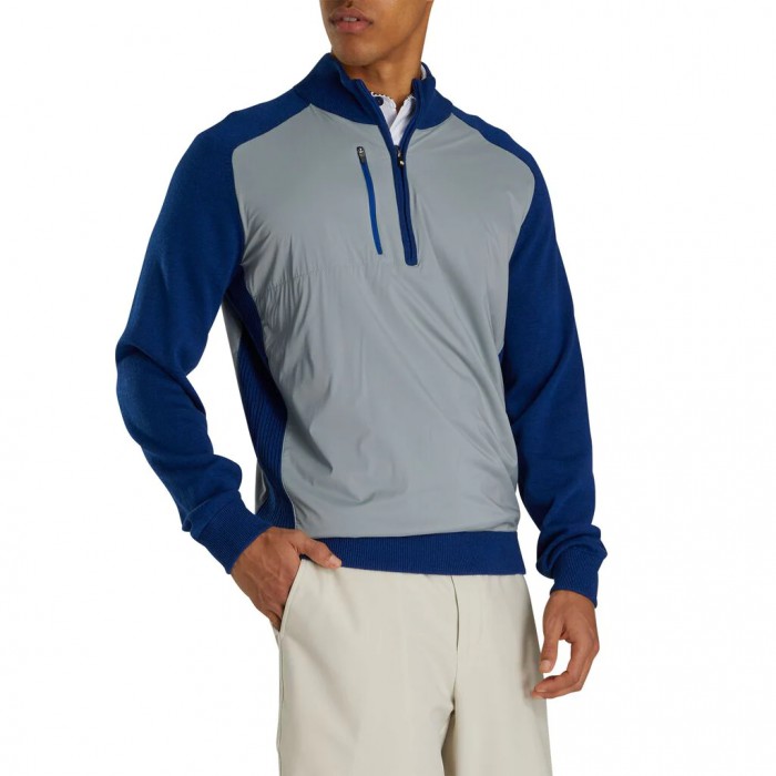 Men\'s Footjoy Tech Sweater Jacket Grey / Royal Heather | USA-ZL0143