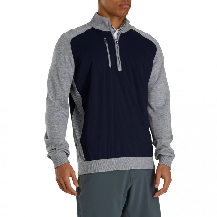 Men's Footjoy Tech Sweater Jacket Navy / Heather Grey | USA-DR6748