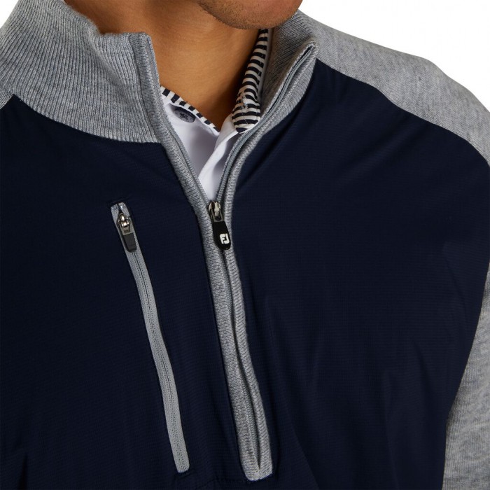 Men's Footjoy Tech Sweater Jacket Navy / Heather Grey | USA-DR6748