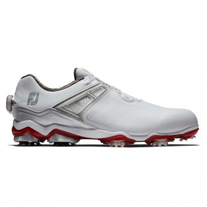 Men\'s Footjoy Tour X BOA Spiked Golf Shoes White / Grey / Red | USA-EM1734