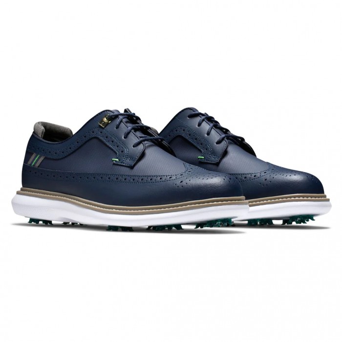 Men's Footjoy Traditions - Shield Tip Spiked Golf Shoes Navy | USA-DQ5731