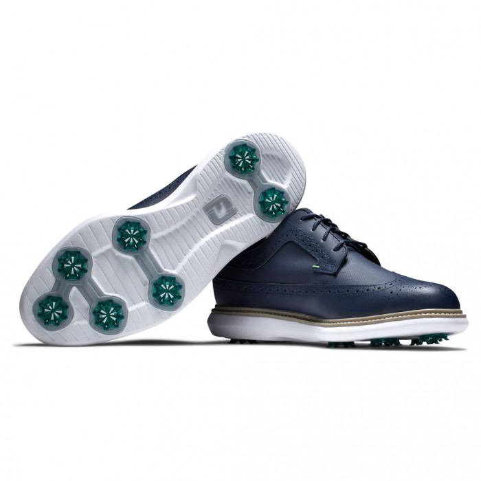 Men's Footjoy Traditions - Shield Tip Spiked Golf Shoes Navy | USA-DQ5731