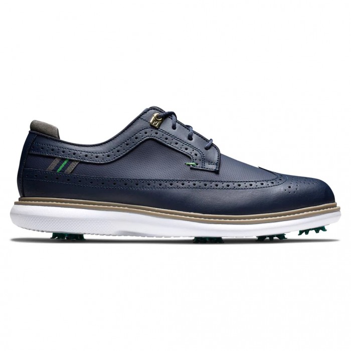 Men\'s Footjoy Traditions - Shield Tip Spiked Golf Shoes Navy | USA-DQ5731