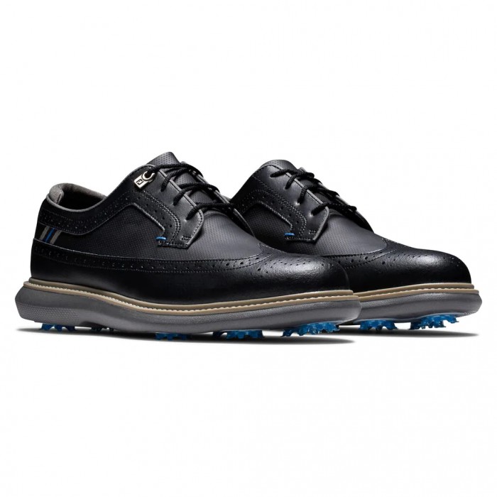 Men's Footjoy Traditions - Shield Tip Spiked Golf Shoes Black | USA-HW2730