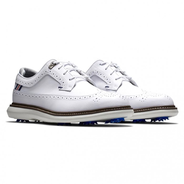 Men's Footjoy Traditions - Shield Tip Spiked Golf Shoes White | USA-NO8273