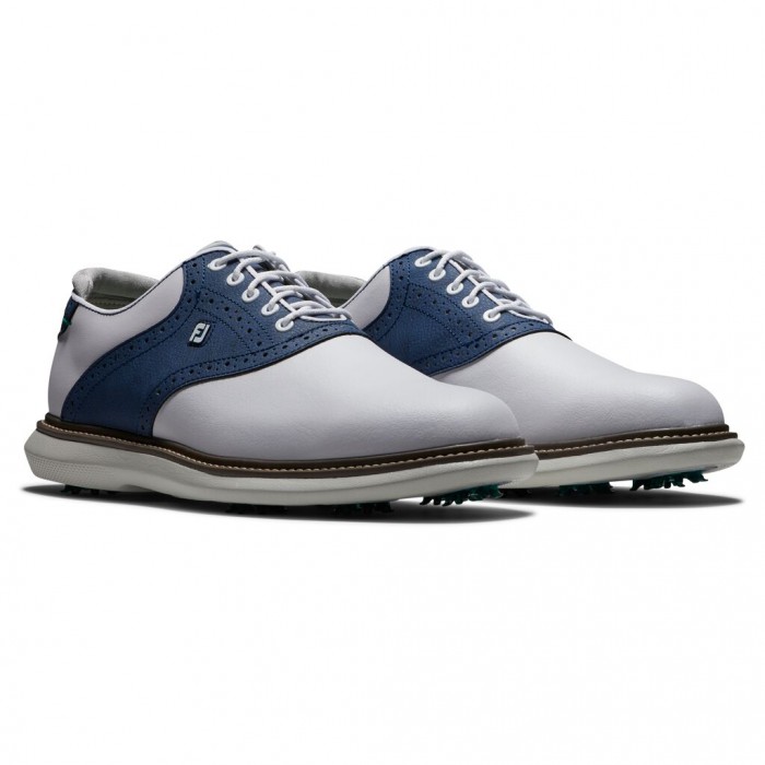 Men's Footjoy Traditions Spiked Golf Shoes White / Navy | USA-FX5126