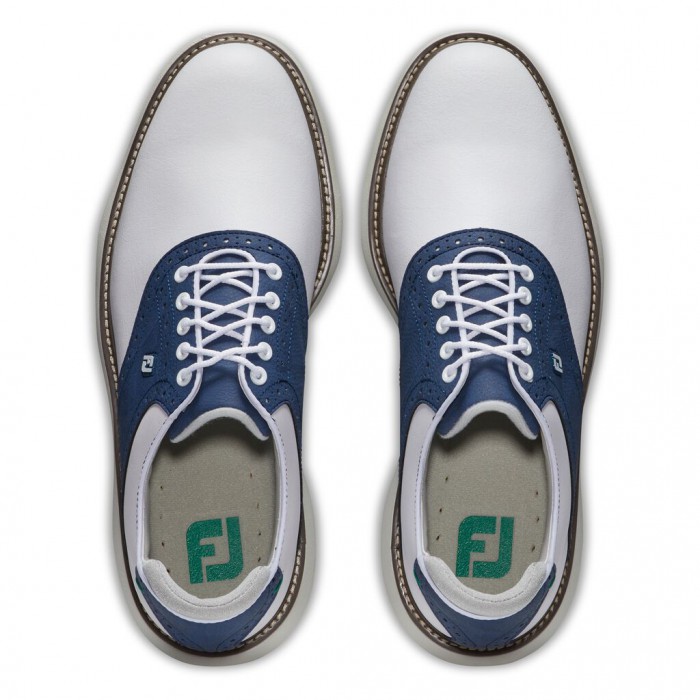 Men's Footjoy Traditions Spiked Golf Shoes White / Navy | USA-FX5126