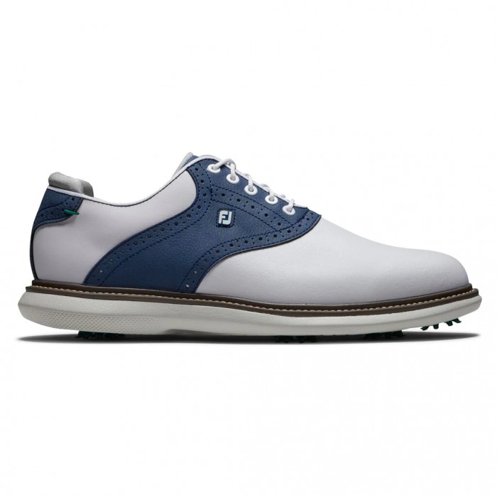 Men\'s Footjoy Traditions Spiked Golf Shoes White / Navy | USA-FX5126