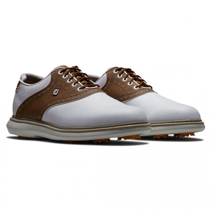 Men's Footjoy Traditions Spiked Golf Shoes White / Brown | USA-JS4159