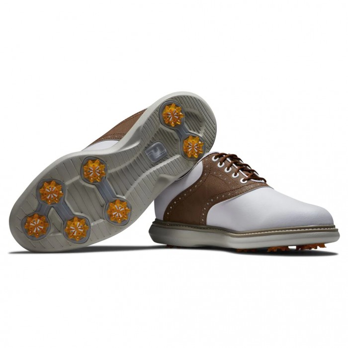 Men's Footjoy Traditions Spiked Golf Shoes White / Brown | USA-JS4159