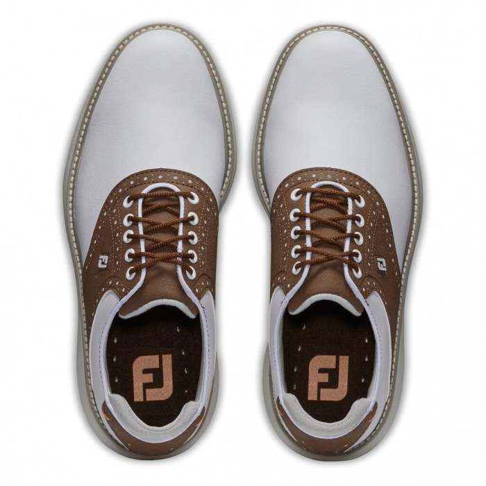 Men's Footjoy Traditions Spiked Golf Shoes White / Brown | USA-JS4159