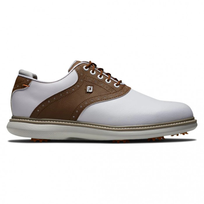 Men\'s Footjoy Traditions Spiked Golf Shoes White / Brown | USA-JS4159