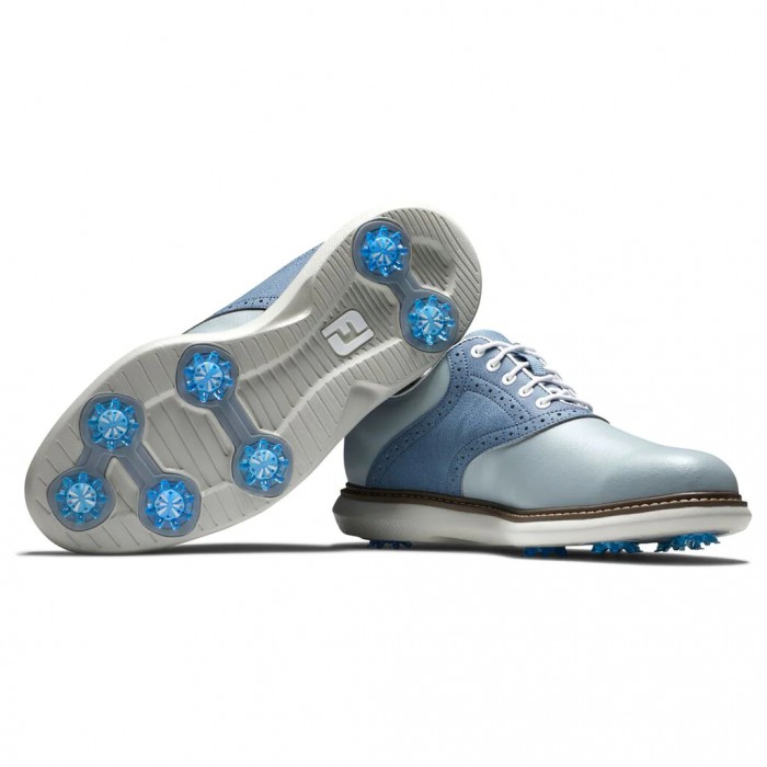 Men's Footjoy Traditions Spiked Golf Shoes Grey / Blue | USA-KW3201