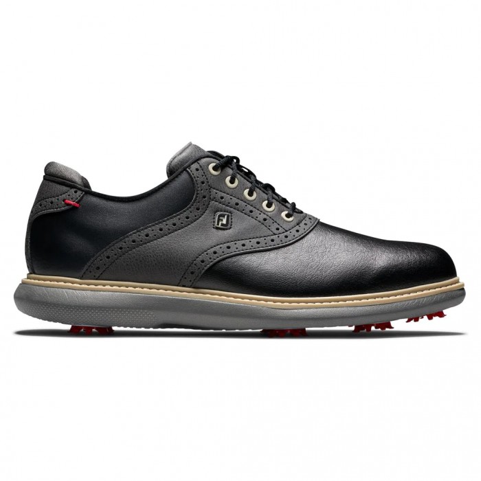 Men\'s Footjoy Traditions Spiked Golf Shoes Black | USA-TQ7813