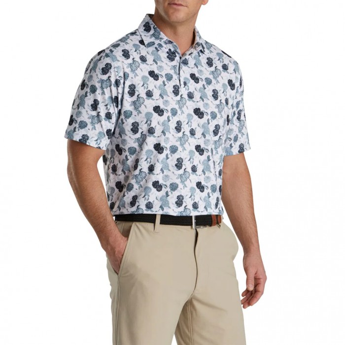 Men's Footjoy Vintage Floral Print Lisle Self Collar Shirts Black | USA-SY5039