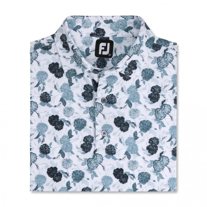 Men\'s Footjoy Vintage Floral Print Lisle Self Collar Shirts Black | USA-SY5039